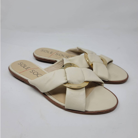 Sole Society Sainne Sandal Size 8M Crisscross Straps Slip On Flat Slides White - Picture 2 of 8